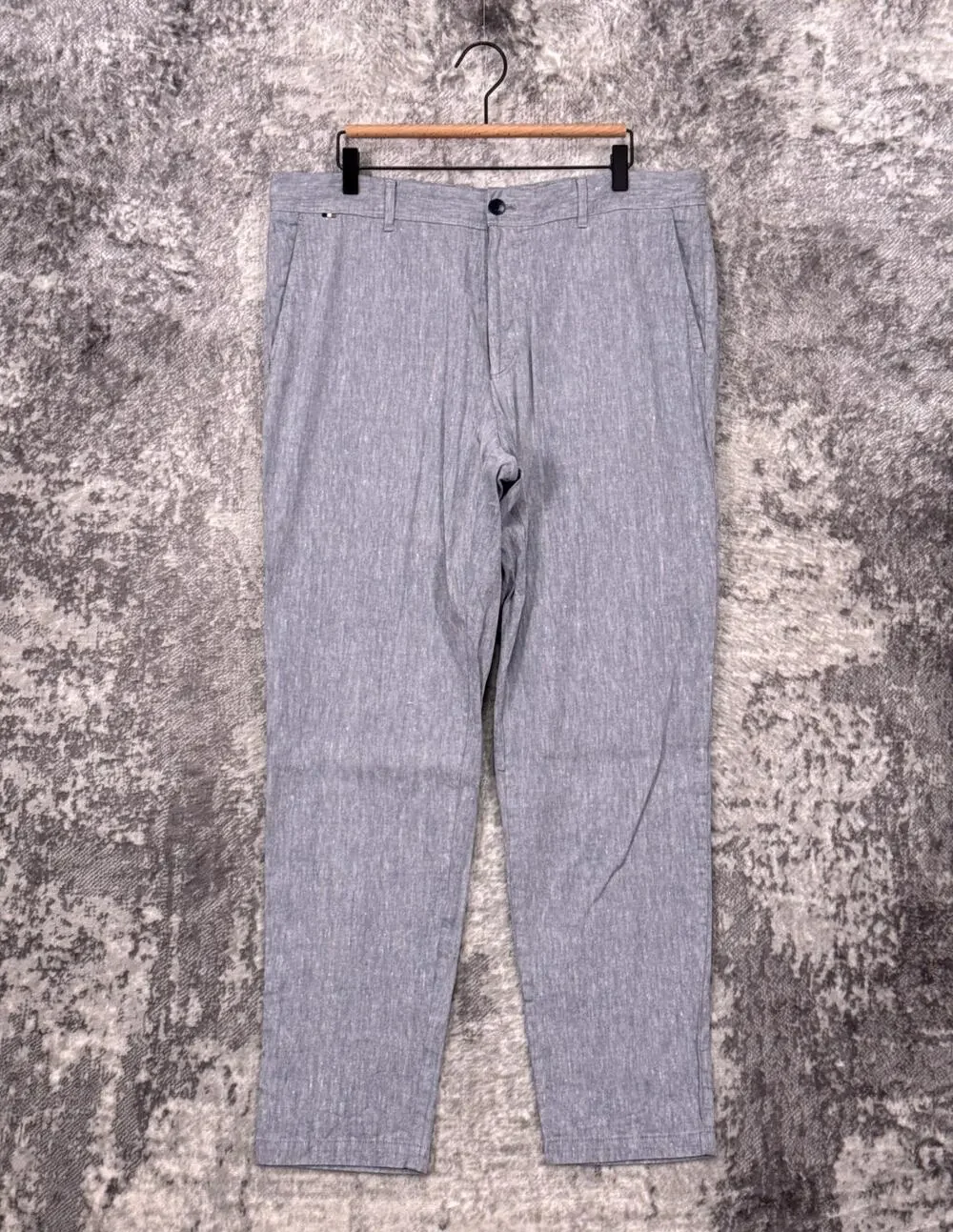 Hugo Boss Pants 38 x 30 Mens Blue Chambray Linen Cotton Blend Slim Trouser